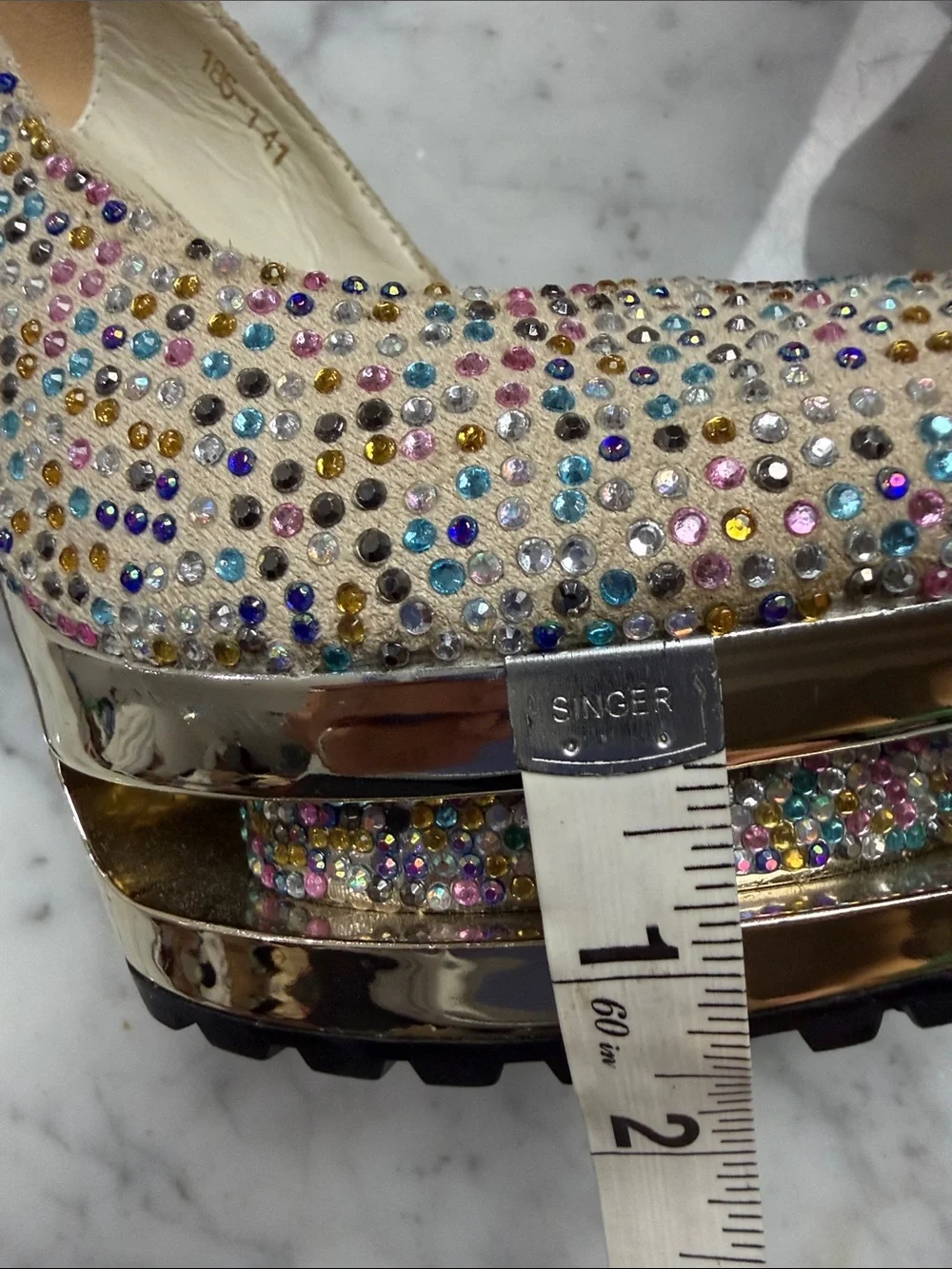 Gianmarco Lorenzi Discoball Gold Swarovski Crystal Platform Stiletto Size 11